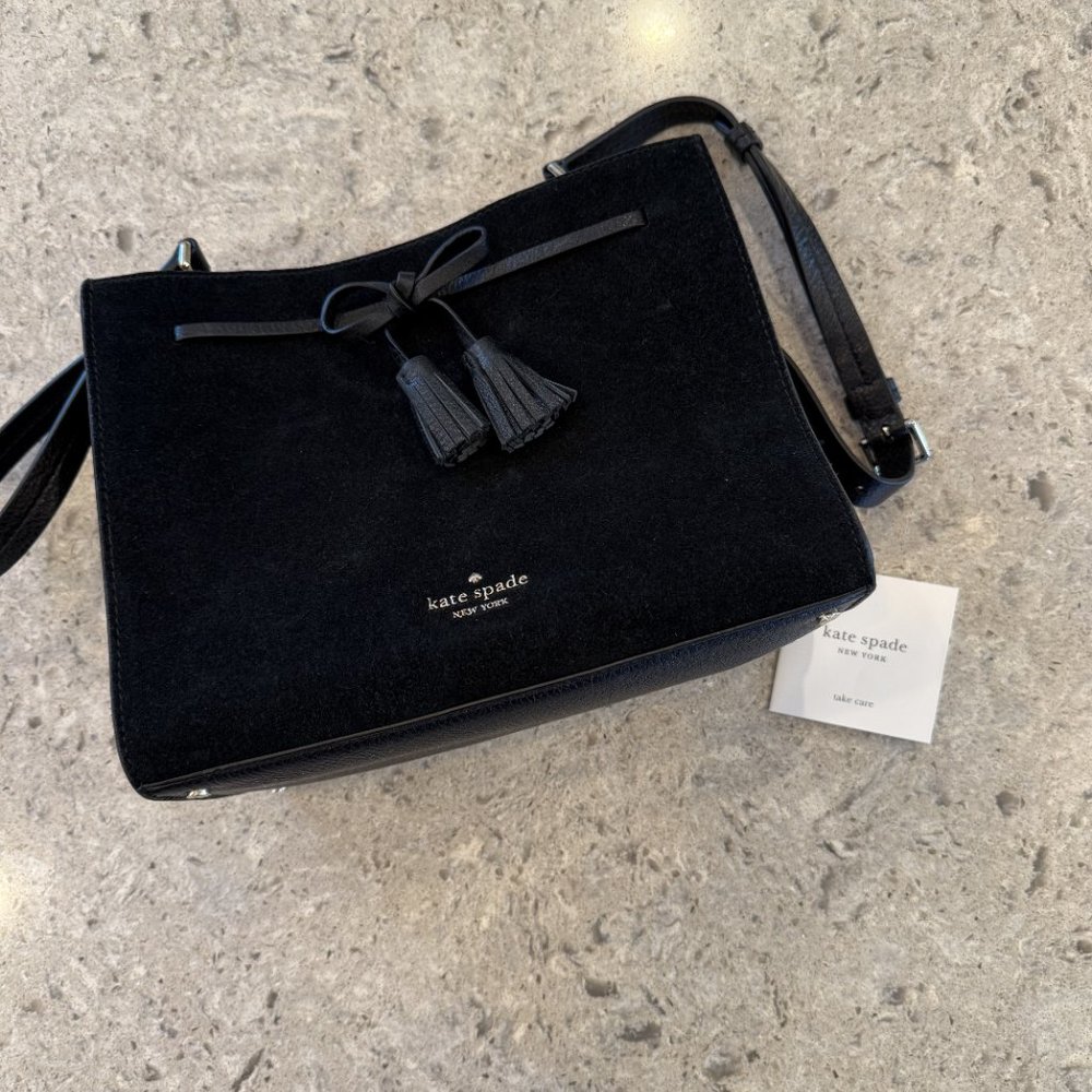NWOT KATE SPADE NEW YORK HAYES SUEDE SMALL SATCHEL BLACK